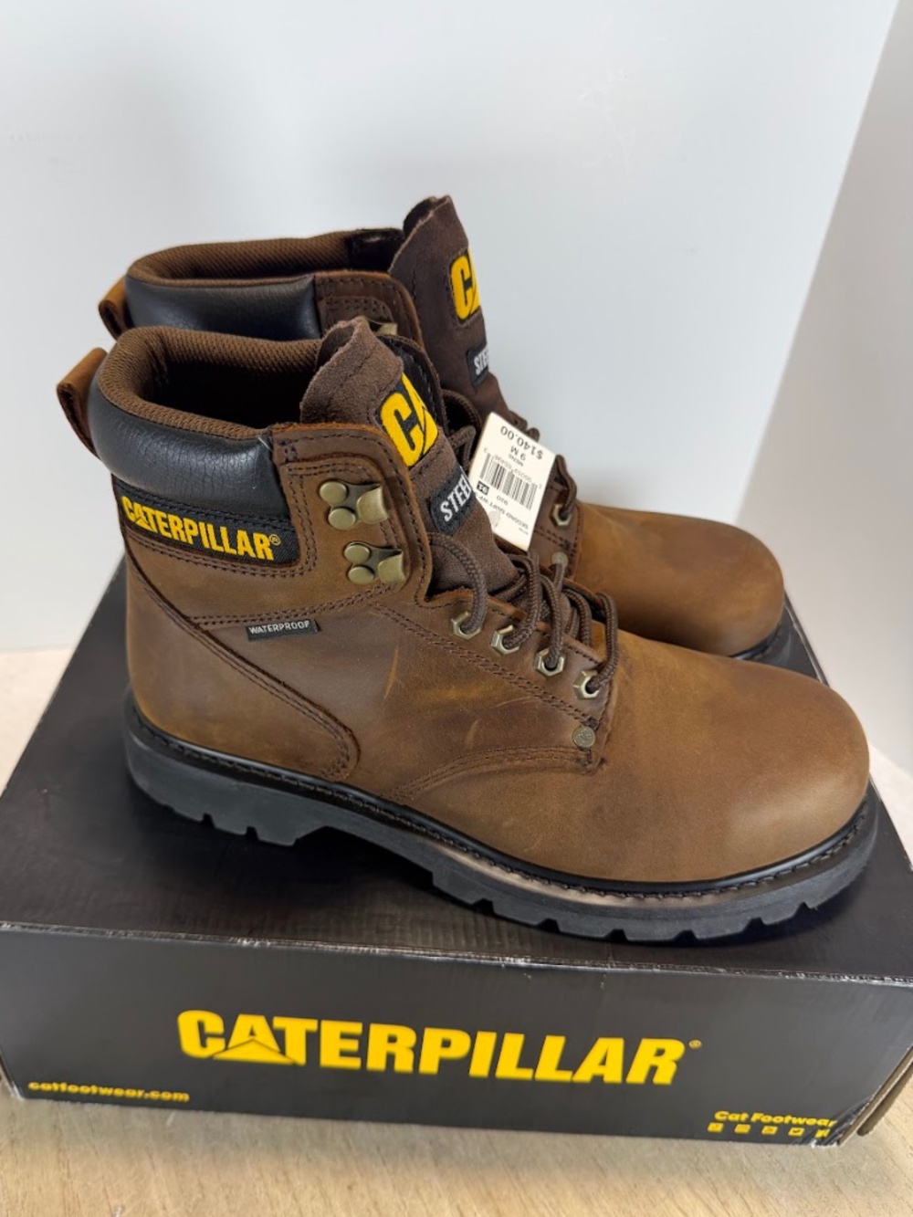 CAT Caterpillar Second Shift WP Steel Toe Work Boots Men’s 9 M Brown P91660 NIB